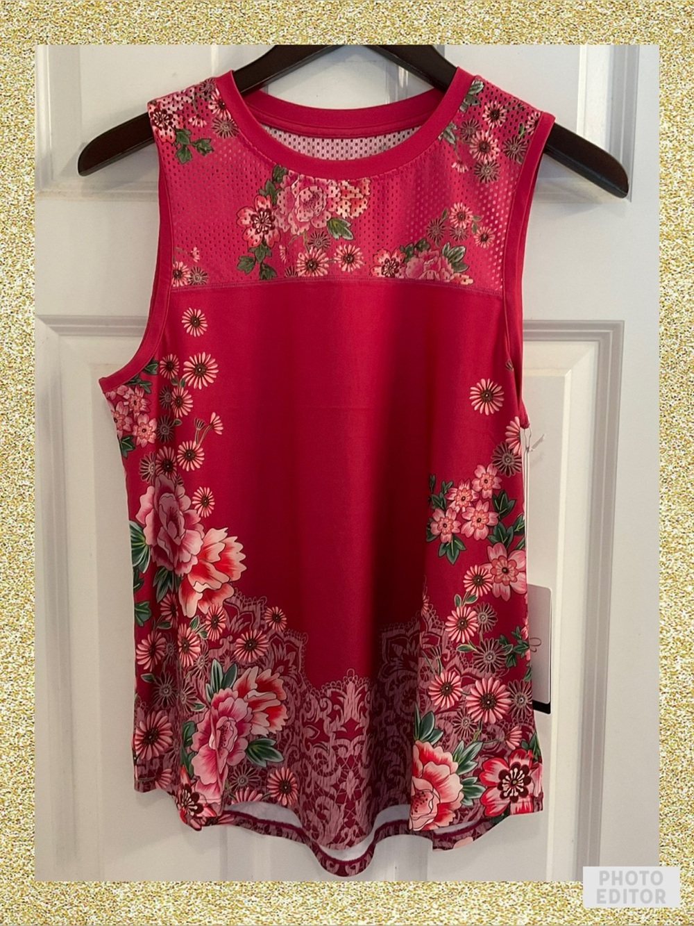 Johnny Was Bee Active High Low Mesh Contrast Tank Pink Lace - NWT - Size Small